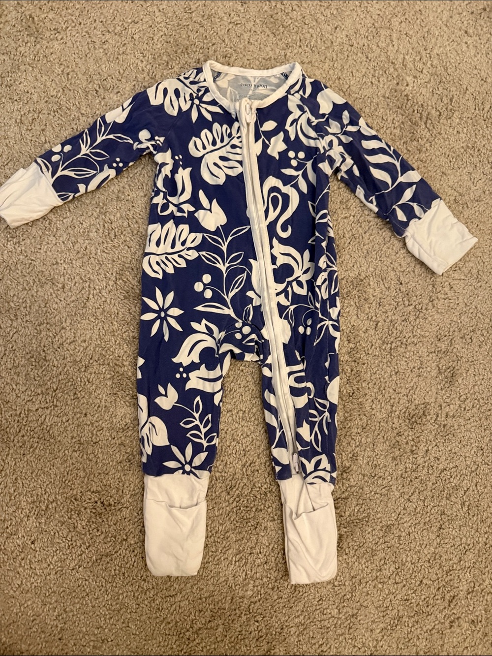 Navy Floral Zip-Front Baby Footie One-Piece